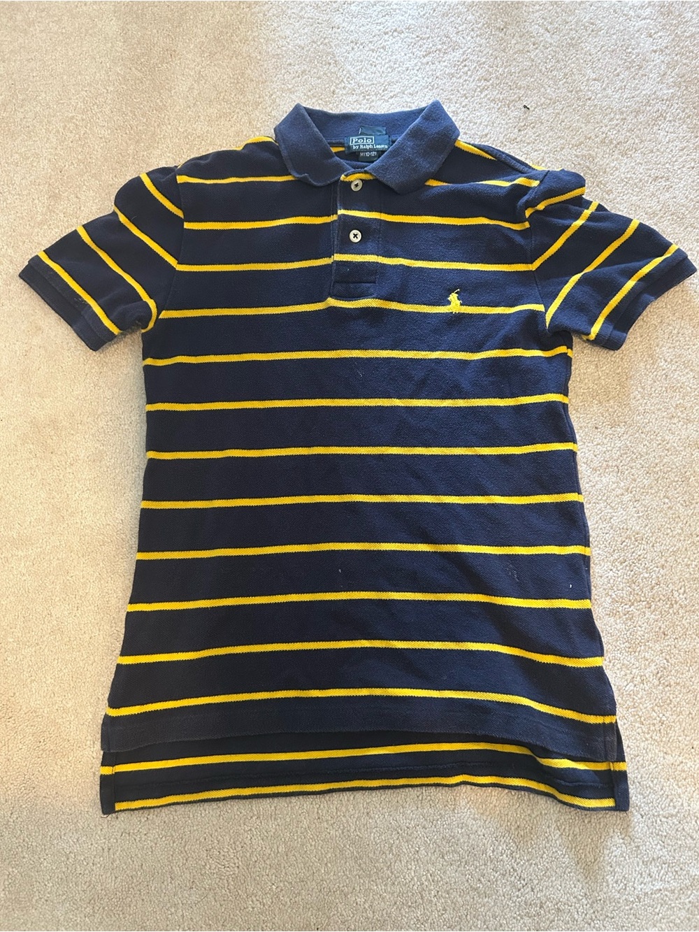Ralph Lauren Navy and Yellow Striped Polo Shirt